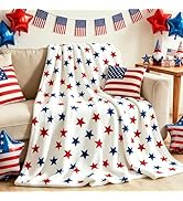 JarThenaAMCS Patriotic Fuzzy Blanket Red Blue Star Throw Blanket 4th of July Soft Cozy Flannel Bl...