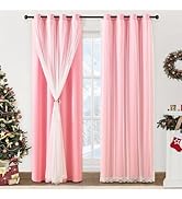 XiDi Pink Curtains for Girls Bedroom Living Room 63 Inches Long 2 Panels Double Layer Blackout Cu...