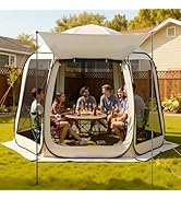 VEVOR 10 x 9.2' Pop-Up Screen House Tent with Extended Awning, 4–8 Person Screen Gazebo, Portable...