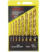 Hymnorq 3 to 10mm Metric Titanium Coated HSS Twist Drill Bit Set of 8pcs to Drill Wood Plastic an...