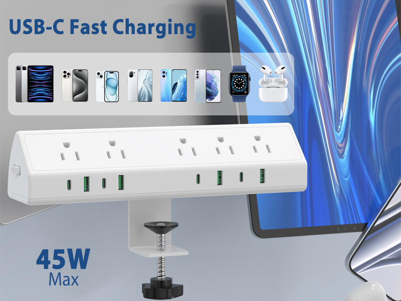Desk Mount USB C Fast Charging Power Station