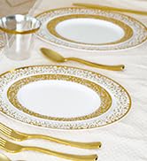 150 Count Gold Dinnerware Set, Elegant Plastic Plates Disposable Include: 25 Gold Lace Plastic Pl...