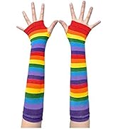NAVADEAL Rainbow Stripe Arm Leg Warmer Knit Fingerless Gloves Stockings Halloween Costume