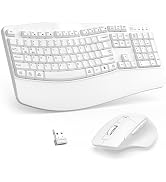 Wireless Keyboard and Mouse Combo, 2.4G Ergonomic Wave Keys(White) | Full Size Wave Keyboard with...