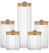 FANTESTICRYAN Glass Storage Jars Set of 5, Decorative Coffee Bar Container with Airtight Bamboo L...
