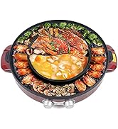 2 in 1 Electric Smokeless Grill, Hot Pot BBQ Grill Soup Shabu Pot, Household Electric Barbecue Pl...