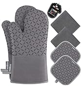 KEGOUU Oven Mitts and Pot Holders 6pcs Set, Kitchen Oven Glove High Heat Resistant 500 Degree Ext...