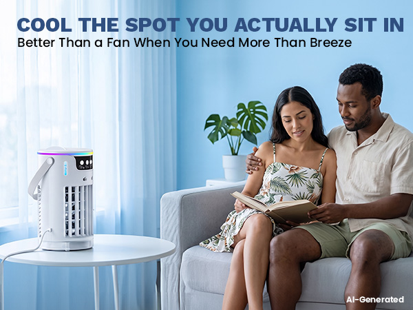 quiet dorm mini portable air conditioner with dynamic colorful lights for study, gaming, and sleep