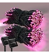 amadecohome 2 Pack 400 LED Solar Pink Christmas Lights Valentine Decor, 8 Modes Waterproof Solar ...