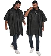 HOOMBOOM Reusable Rain Ponchos with Drawstring Hood for Adults, Waterproof Thicken Rain Coat, 2 P...