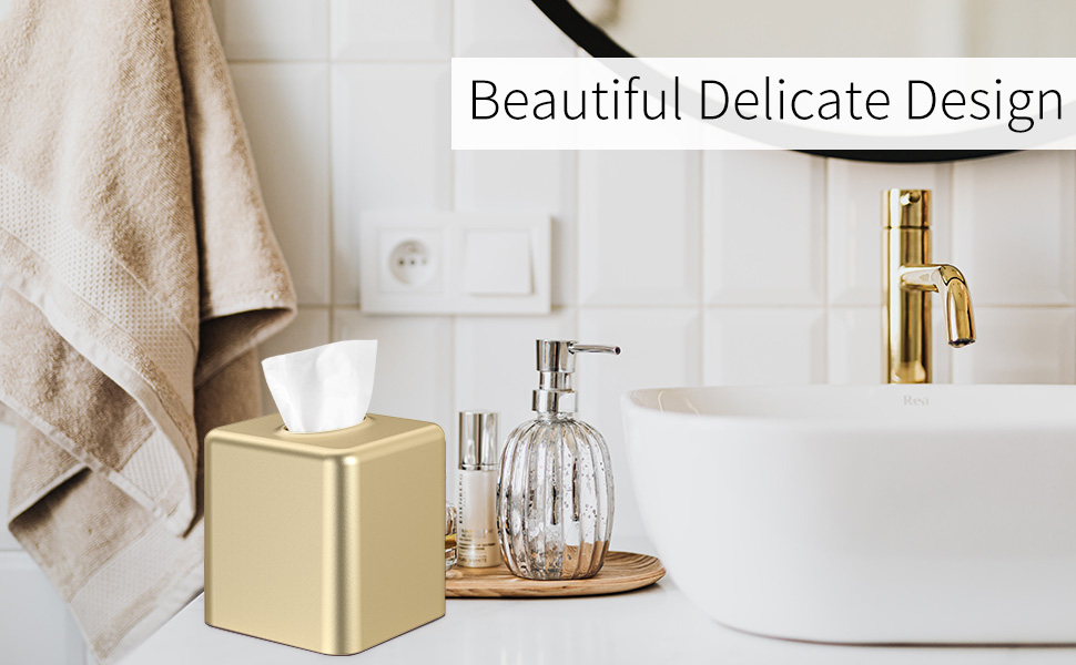 Tissue Box Cover, Square Metal Tissue Box Holder Modern Decor Facial Napkin Holder