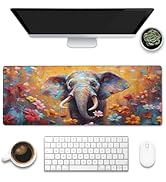XL Mouse Pad,Elephant in Flower Blossom Large Gaming Mouse Pad,Cute Elephant Floral Desk Mat,Exte...