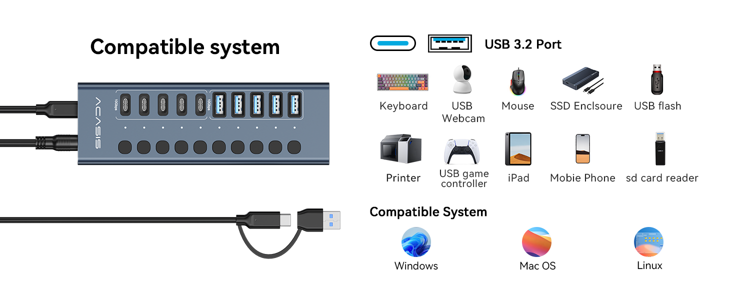 Powered USB 3.2 Hub