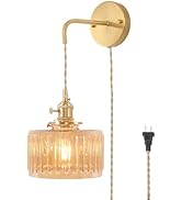 Shenmoyl Vintage Wall Sconce Wall Lamp with Amber Striped Glass Shade Hanging Wall Sconce with 4....