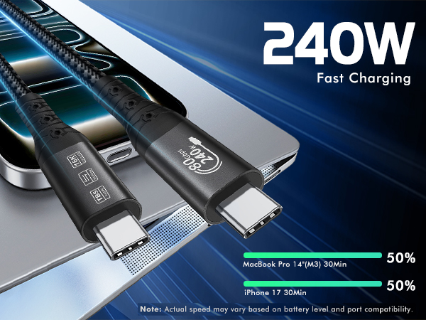 Thunderbolt 5 Cable 80Gbps Data Transfer 240W Charging 120Gbps Video Bandwidth 16K video for iPhone