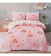 Holawakaka Boho Rainbow Daisy Twin Comforter Set with Sheets, 5-Piece Bohemian Sun Flower Bedding...