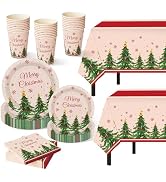 Childom Christmas Party Supplies,102 Pcs Xmas Tree Themed Party Set,Christmas Decoration Dinnerwa...