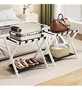 oakvivo Fully Assembled 2 Pack Luggage Rack with Fabric Storage Shelf, 26.77" Bamboo Folding Lugg...