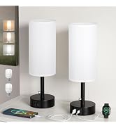 Fenmzee USB Bedside Table Lamps Set of 2-3 Color Temperatures Pull Chain Lamp with USB C and A Ch...