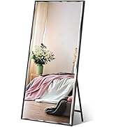 Full Length Mirror 65"x23.6" Standing or Wall Hanging, Vertical Black Frame HD Rectangle Full Bod...