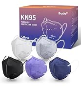 Borje KN95 Face Masks 50 Pcs, 5-Ply Protection Multicolor KN95 Mask, Disposable Face Masks for Ad...