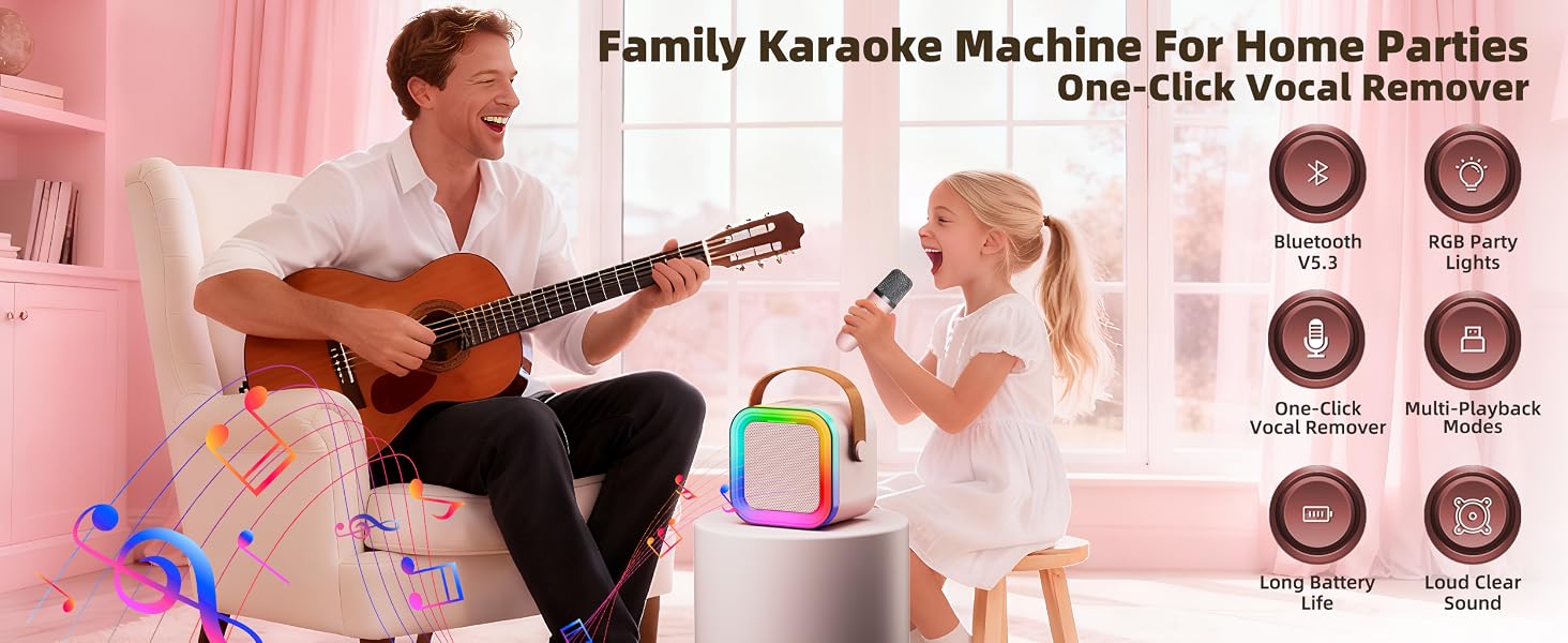 Kids Karaoke Machine for Ages 3-12, Portable Mini Bluetooth Speaker with Two Wireless Microphones