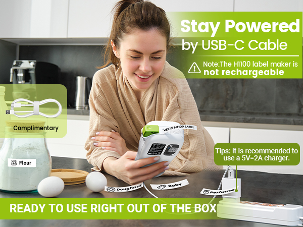 Vixic H1100 desktop label makers stay powered by usb c cable