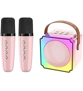 Kids Karaoke Machine, Portable Bluetooth Karaoke Speaker with 2 Wireless Microphone and Lights, K...