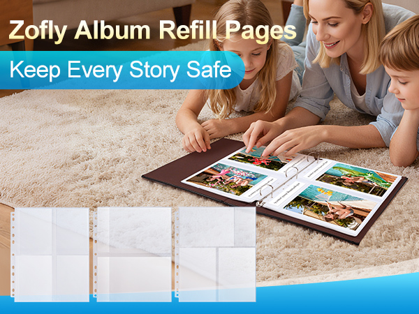 4x6 Photo Album Refill Pages for 3 Ring Binder,Ultra-Clear Photo Sleeves