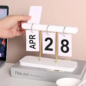 White Perpetual Daily Flip Calendar for Desk