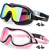 Keary 2 Pack Swim goggles for Adult Youth with Soft Silicone Gasket, Anti-fog UV Protection No Le...