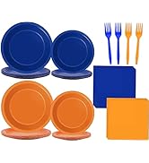 Wiooffen 96 Pcs Orange and Blue Birthday Party Plates Napkins Dart War Party Supplies Tableware D...
