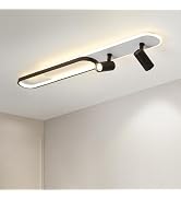 Linovix Modern LED Ceiling Light with 2 Spotlights,50W Black Linear Ceiling Light with Remote Con...