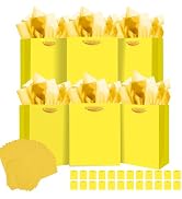 qiqee 24pcs Bright Yellow Gift Bags with Tissue Paper for Wedding, Birthday, Party Supplies-7.9"x...