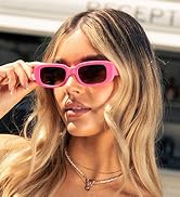 ADE WU Rectangle Sunglasses for Women Men Retro 90s Sunglasses Trendy Hot Pink Frame Sunglasses