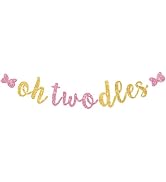 RICHHHA Glitter Pink Gold Oh Twodles Banner Pre-Strung Mouse Themed Cartoon Party Sign Garland 2n...