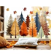 Whaline 6 Sheets Fall Window Clings Window Decal Boho Autumn Tree Maple Leaves Reusable Anti-Coll...