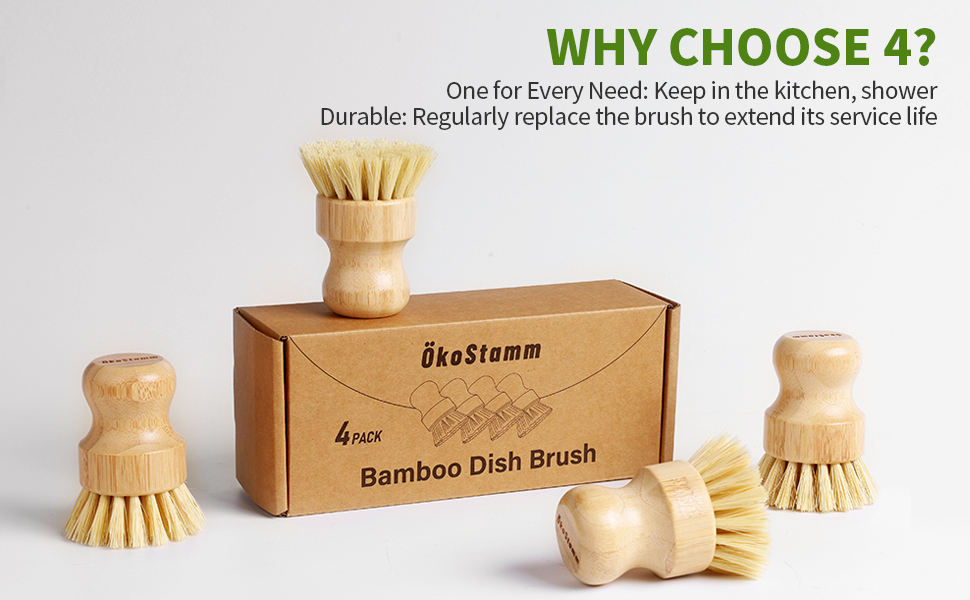 4 pack bamboo dish brush