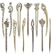 12 Pieces Chinese Women Hair Sticks, AUHOKY 12 Styles Vintage Bronze Decorative Hair Pin Chopstic...