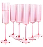 Joyido 36 Pack Pink Plastic Champagne Flutes - 6oz Ribbed Disposable Champagne Glasses - Clear Pi...