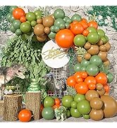 113 PCS Dinosaur Balloons Garland Arch Kit, Sage Green Orange Brown Balloons Arch Kit for Kids, D...