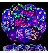 60 Pcs UV Neon Balloons, 14 Inch UV Black Light Balloons Glow in the dark for Birthday Decoration...