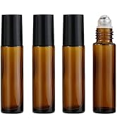 Jizlan 4 Pack 10ml Oil Essential Stainless Roller Bottles, Refillable Amber Glass Roller Bottles ...
