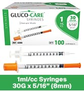 GLUCO-CARE 1 ml/cc Syringes 30G x 5/16’’ (8mm), Orange Cap, 100/box
