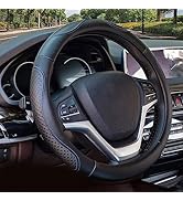 Valleycomfy Leather Steering Wheel Covers Universal 15 inch -Breathable, Anti Slip & Odor Free (B...