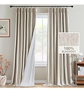 H.VERSAILTEX Pinch Pleated Full Blackout Curtains Linen Blended Chenille Blackout Curtains 96 inc...
