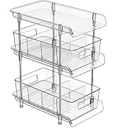 3 Tier Clear Bathroom Organizer with Dividers, Multi-Purpose Pull-Out Pantry Organization and Sto...