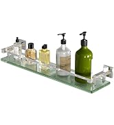 Alise Glass Shelf with Railing for Bathroom, Polished Chrome Bathroom Shelves Wall Mounted, Moder...
