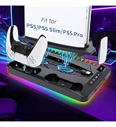 Cooling Station for Ps5/Slim/Pro Disc & Digital Playstation 5 Vertical Stand Organizer with Dual ...