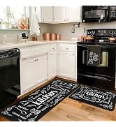 Yovirinto Black and White Kitchen Rugs and Mats Sets of 2, Non Skid Washable Absorbent Microfiber...